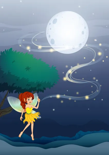 A night fairy with a yellow dress — Stock Vector