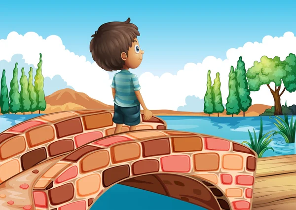 A boy at the bridge — Stock Vector