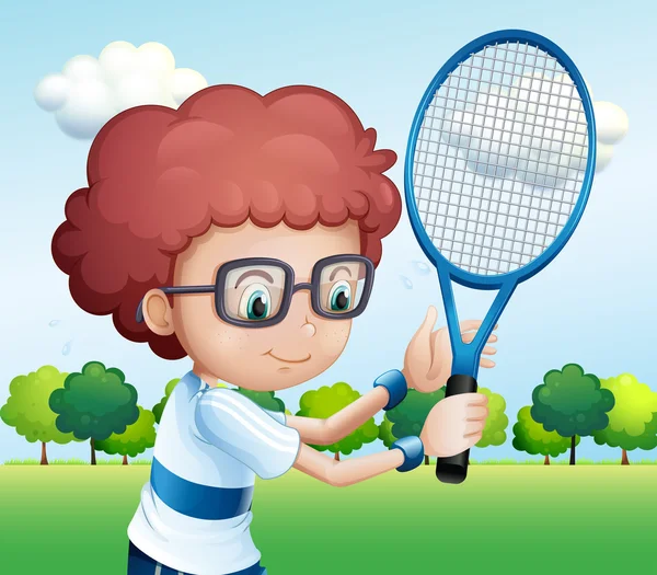 A young boy playing tennis — Stock Vector