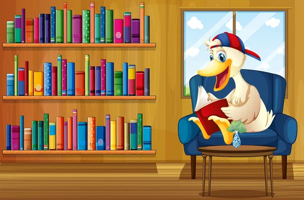 Um pato a ler um livro no sofá — Vetor de Stock