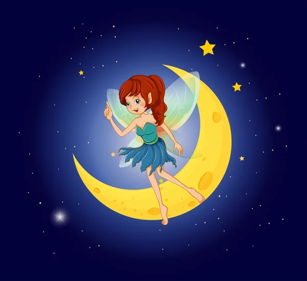 A fairy near the moon — Stock Vector