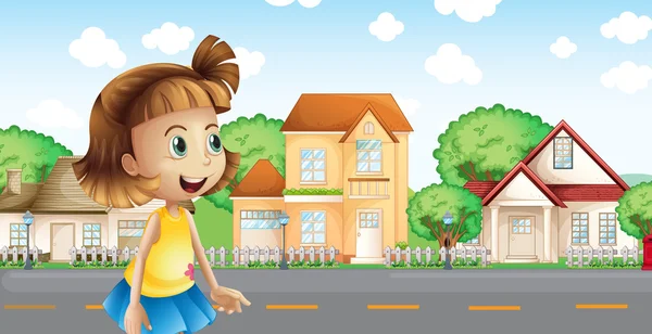 A girl walking across the neighborhood — Stock Vector