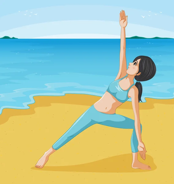 A girl doing her exercise at the seashore — Stock Vector