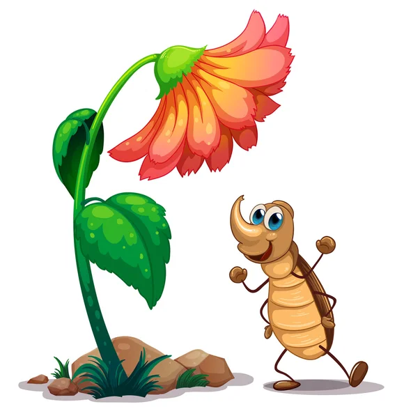 Une fourmi dansant sous la grande fleur — Image vectorielle
