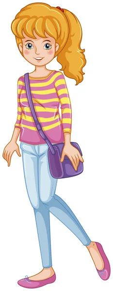 A fashionable girl with a purple slingbag — Stock Vector