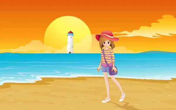 A fashionable young girl at the beach — Stock Vector