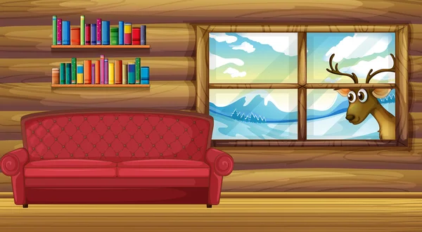 An empty sofa with bookshelves at the back — Stock Vector