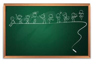 A blackboard with a drawing of people engaging in different acti clipart
