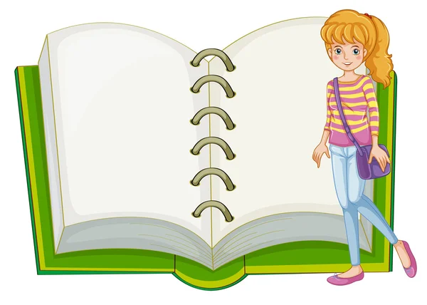 A girl and a blank notebook — Stock Vector