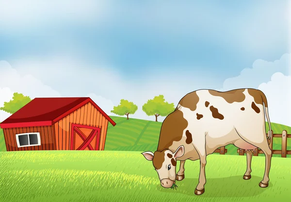 Una vaca en la granja — Vector de stock