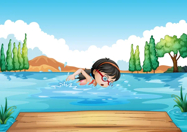 Une jeune femme nageant dans la rivière — Image vectorielle