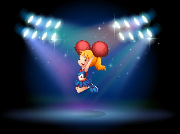 A cheerleader jumping in the middle of the stage — Stock Vector