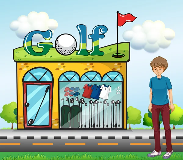 A boy at the golf store — Stock Vector