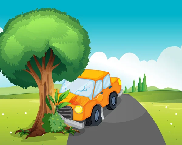 Un accident de voiture sur la route avec un grand arbre — Image vectorielle