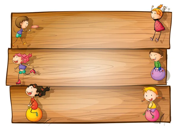 A wooden signage with kids playing — Stock Illustration A wooden signage with kids playing Vector Graphics