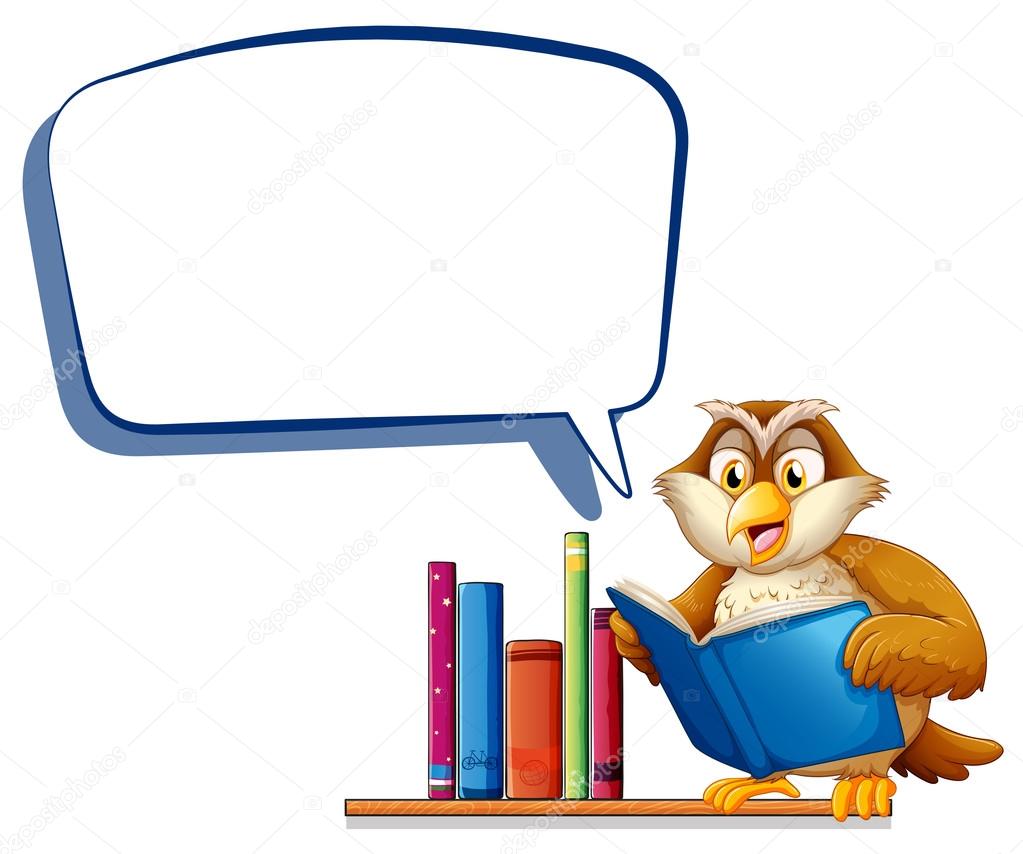 An owl reading a book with an empty rectangular callout