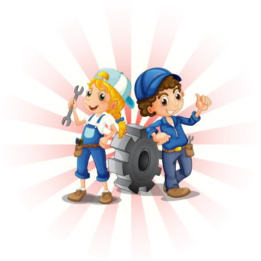 A male and female mechanic clipart