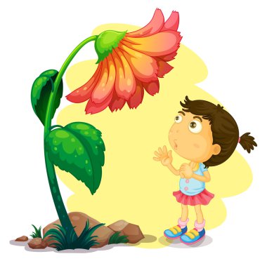 genç bir kızın aşağıda dev çiçek