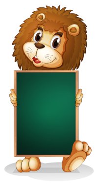 Boş tahta tutan bir aslan