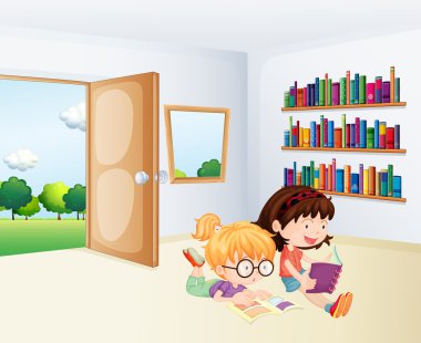 iki kız bir oda içinde okuma