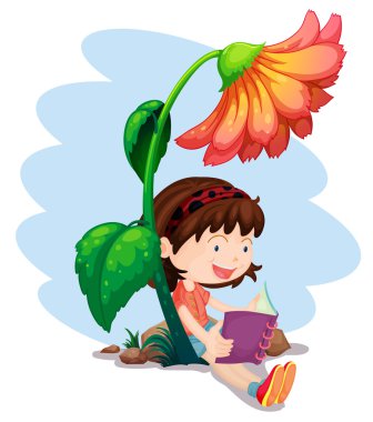 bir kız dev çiçek altında bir kitap okuma