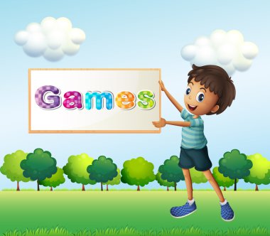 çerçeveli bir afiş tutarak bir çocuk