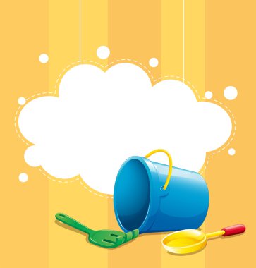 A stationery with a blue pail, a shovel and fork clipart