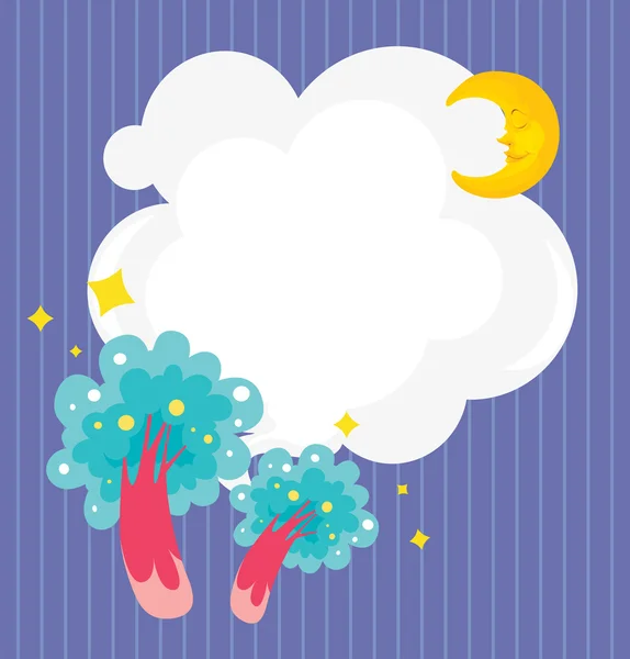 Uyuyan bir ay ve ağaçları ile bir ileti örneği — Stok Vektör
