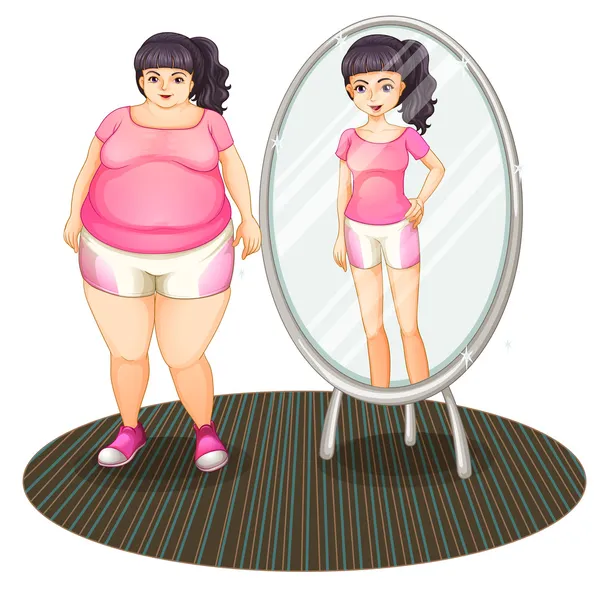 A fat girl and her slim version in the mirror — Stock Vector