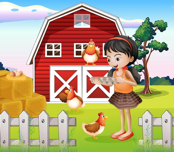 Uma menina com seus animais de fazenda —  Vetores de Stock