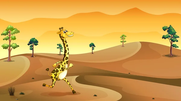 Uma girafa correndo no deserto — Vetor de Stock