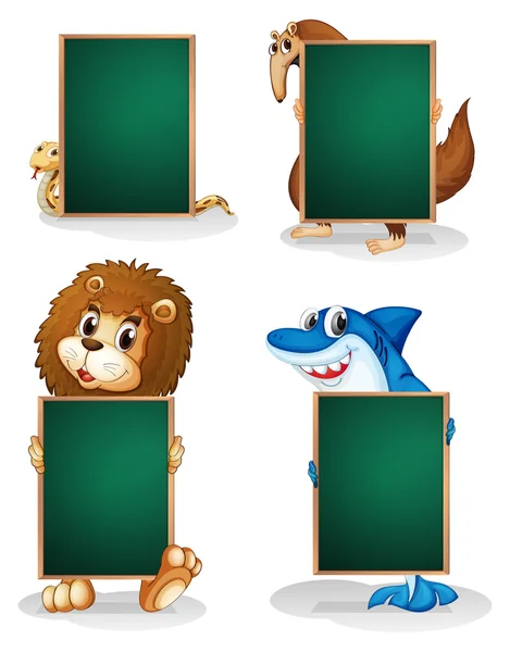 Four animals holding an empty board — Stock Vector