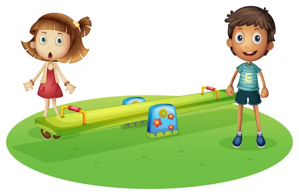 Dívka a chlapec poblíž houpačky — Stockový vektor