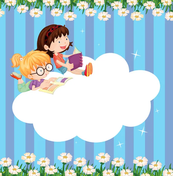 An empty cloud template with two girls reading — Stock Vector