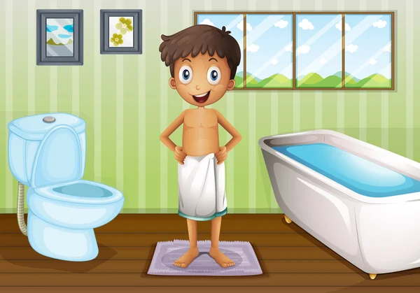 一个男孩在浴室内 — 图库矢量图片