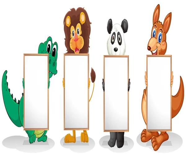 Quatre animaux sauvages avec des panneaux vides — Image vectorielle