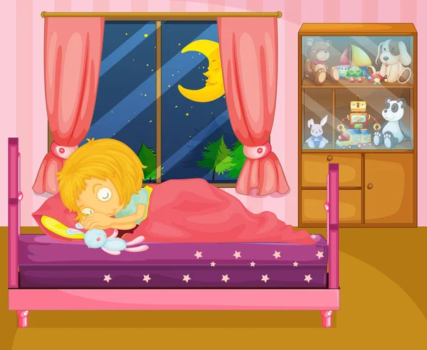 A girl sleeping soundly in her room — Stock Vector