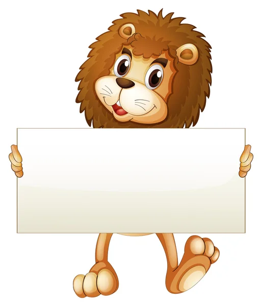 Un joven león sosteniendo una pancarta vacía — Archivo Imágenes Vectoriales