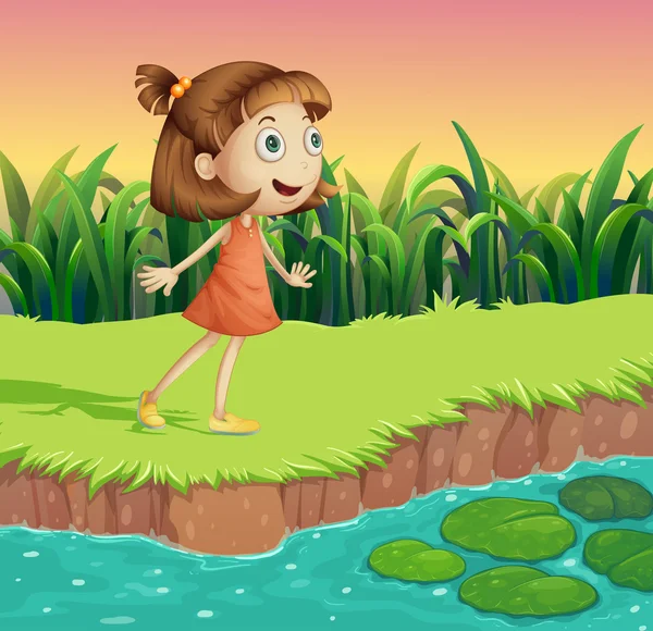 Een klein meisje op de rivieroever — Stockvector