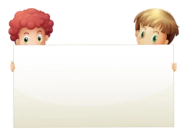 Two boys holding an empty banner — Stock Illustration Two boys holding an empty banner Royalty Free Stock Illustrations
