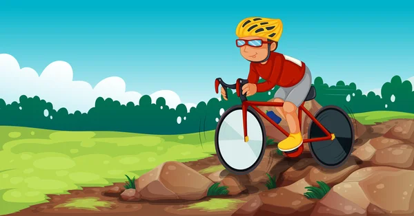 A boy biking at the rocky road — Stock Illustration A boy biking at the rocky road Stock Vector