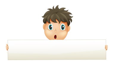 boş bir beyaz karton tutan bir şişman çocuk