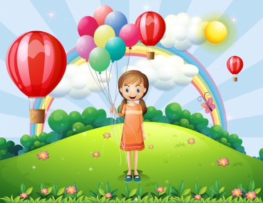 A girl holding balloons clipart