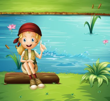 bir günlüğüne nehir üzerinde oturan bir kız