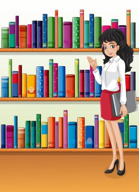 een bibliothecaris in de buurt van de boekenkasten
