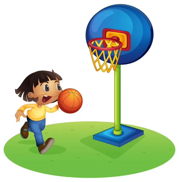Basketbol oynarken küçük bir çocuk — Stok Vektör