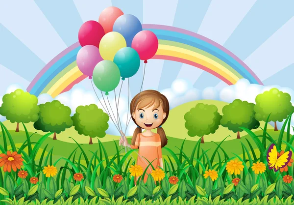 Uma menina com balões — Vetor de Stock