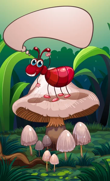 Uma formiga com um chamamento vazio por cima de um cogumelo —  Vetores de Stock