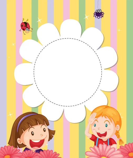 A stationery with two girls at the garden — Stock Vector