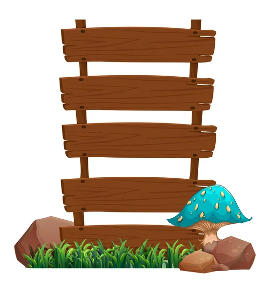 Um cogumelo azul ao lado das tábuas de madeira vazias — Vetor de Stock
